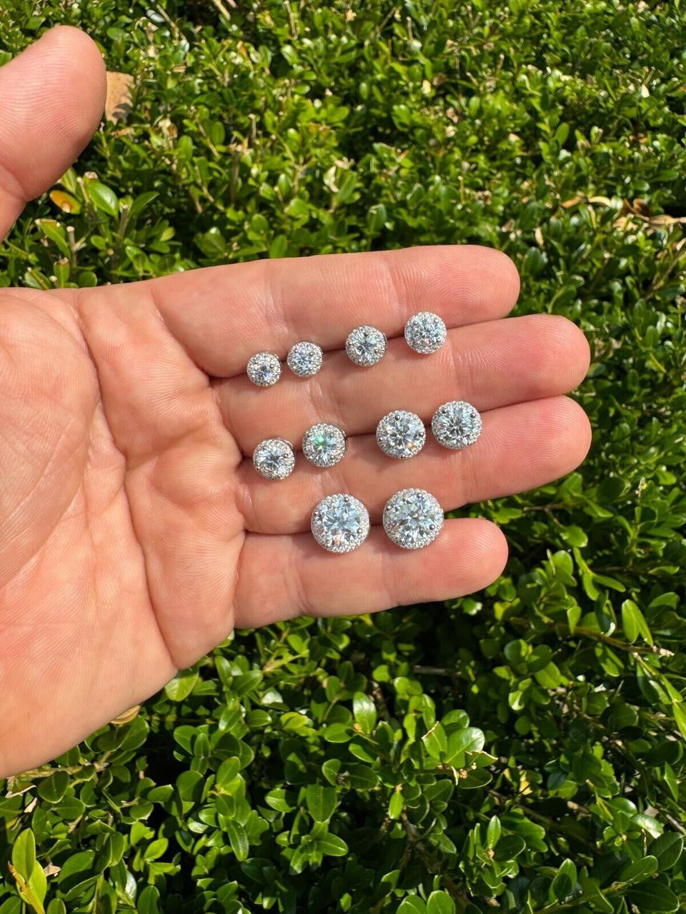 Moissanite Iced Out Halo Set Stud Earrings | 925 Silver
