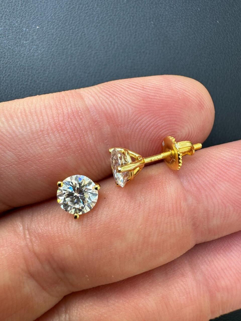 Moissanite Martini 3-Prong Solitaire Stud Earrings | 14k Gold Vermeil 925 Silver
