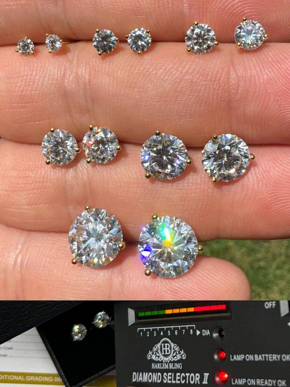 Moissanite Martini 3-Prong Solitaire Stud Earrings | 14k Gold Vermeil 925 Silver
