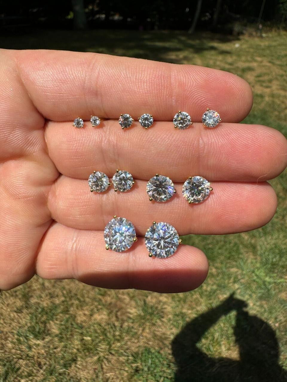 Moissanite Martini 3-Prong Solitaire Stud Earrings | 14k Gold Vermeil 925 Silver