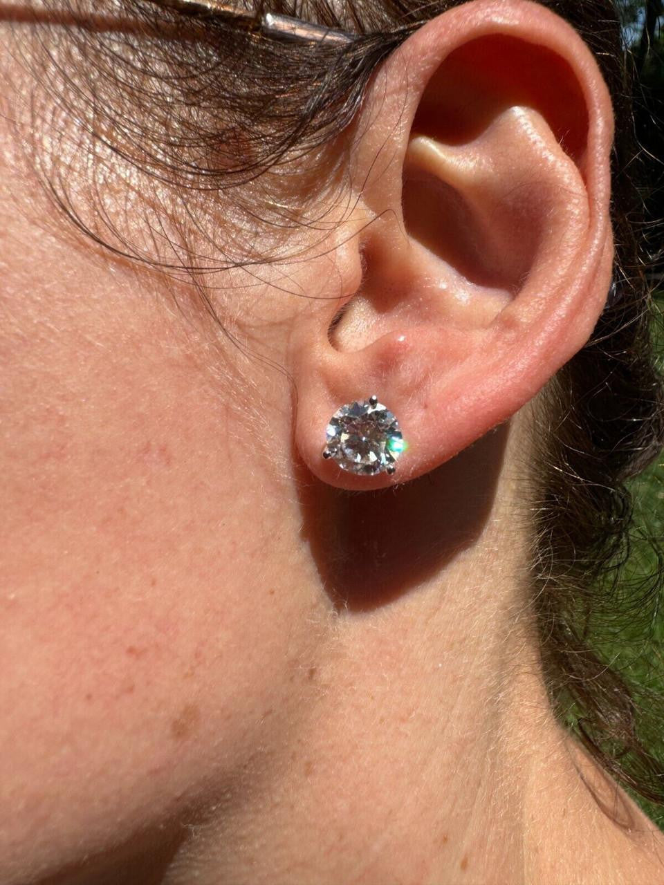 Moissanite Martini 3-Prong Solitaire Stud Earrings | 14k Gold Vermeil 925 Silver