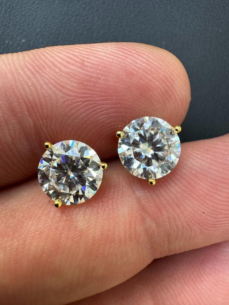Moissanite Martini 3-Prong Solitaire Stud Earrings | 14k Gold Vermeil 925 Silver