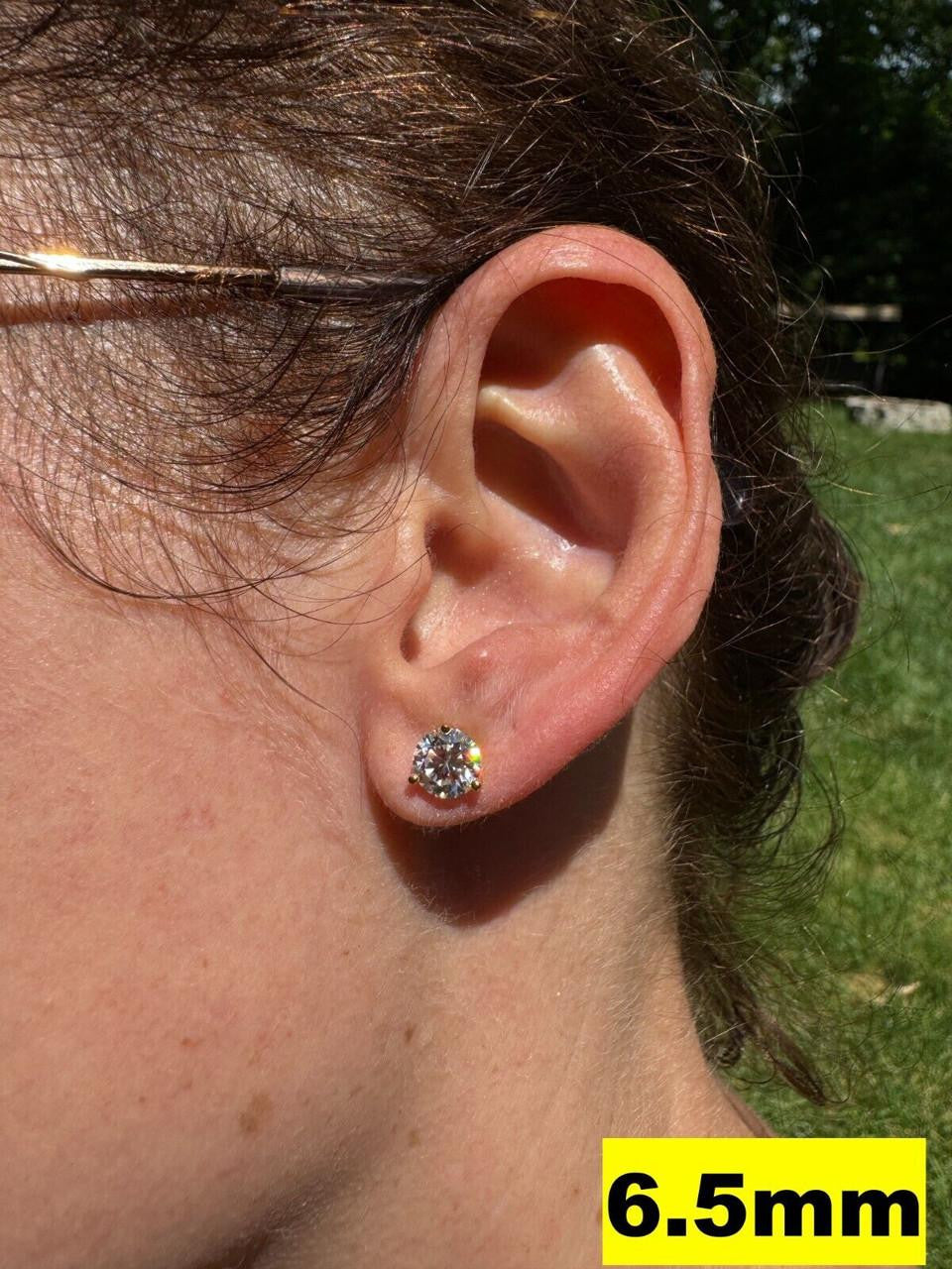 Moissanite Martini 3-Prong Solitaire Stud Earrings | 14k Gold Vermeil 925 Silver