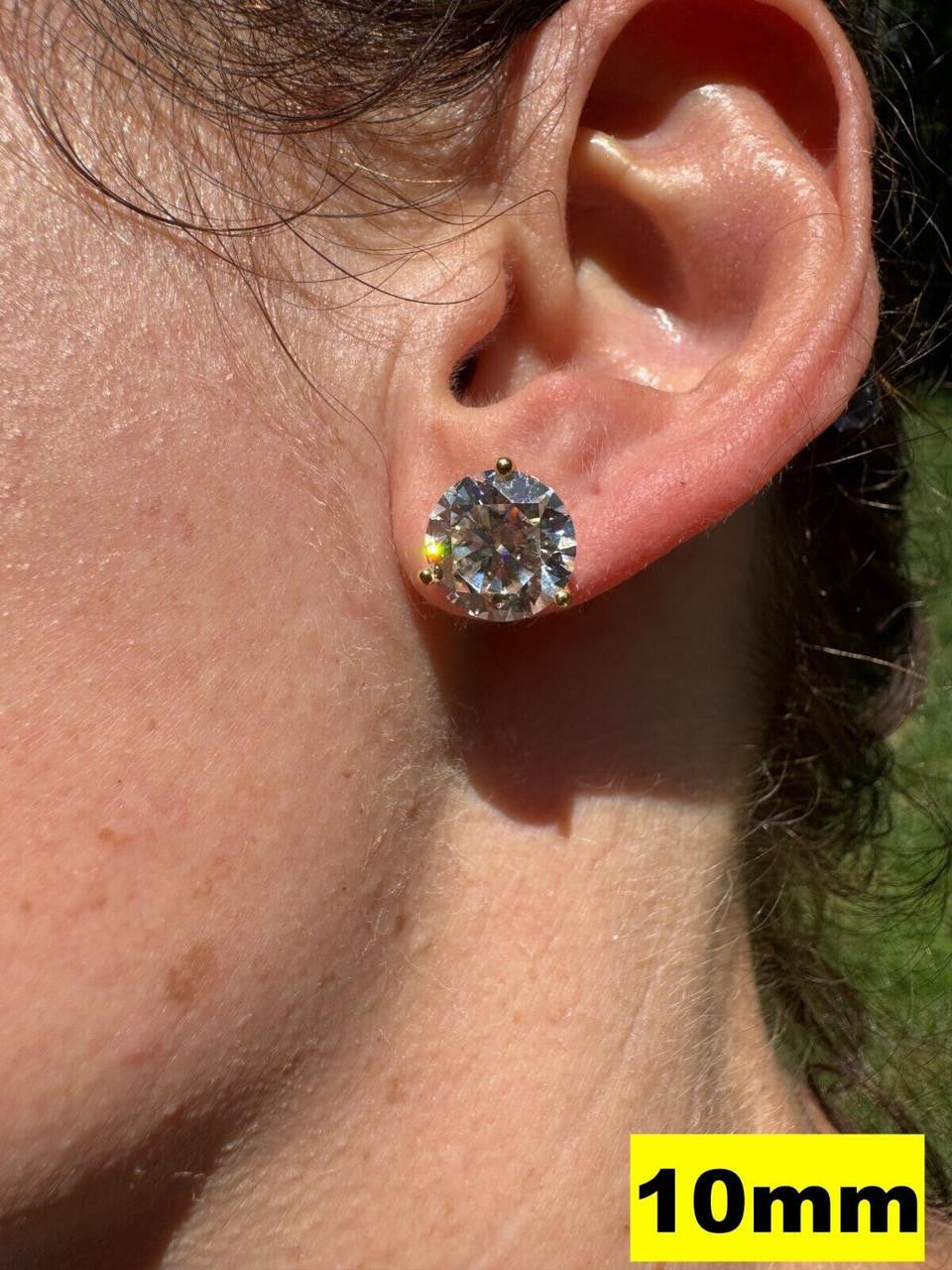 Moissanite Martini 3-Prong Solitaire Stud Earrings | 14k Gold Vermeil 925 Silver