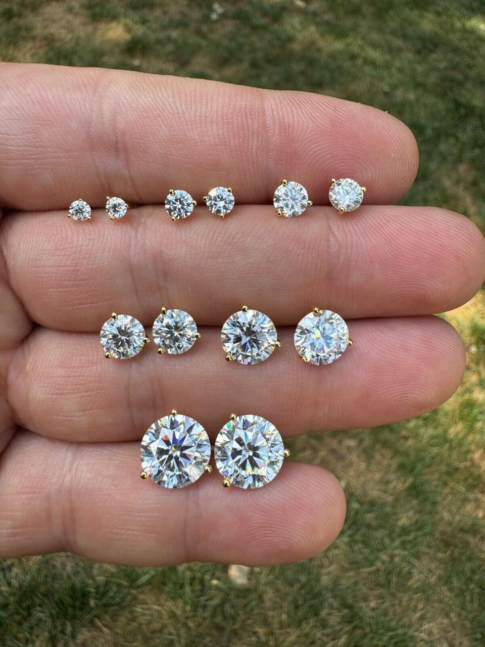 Moissanite Martini 3-Prong Solitaire Stud Earrings | 14k Gold Vermeil 925 Silver