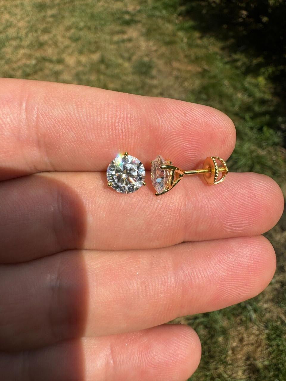 Moissanite Martini 3-Prong Solitaire Stud Earrings | 14k Gold Vermeil 925 Silver