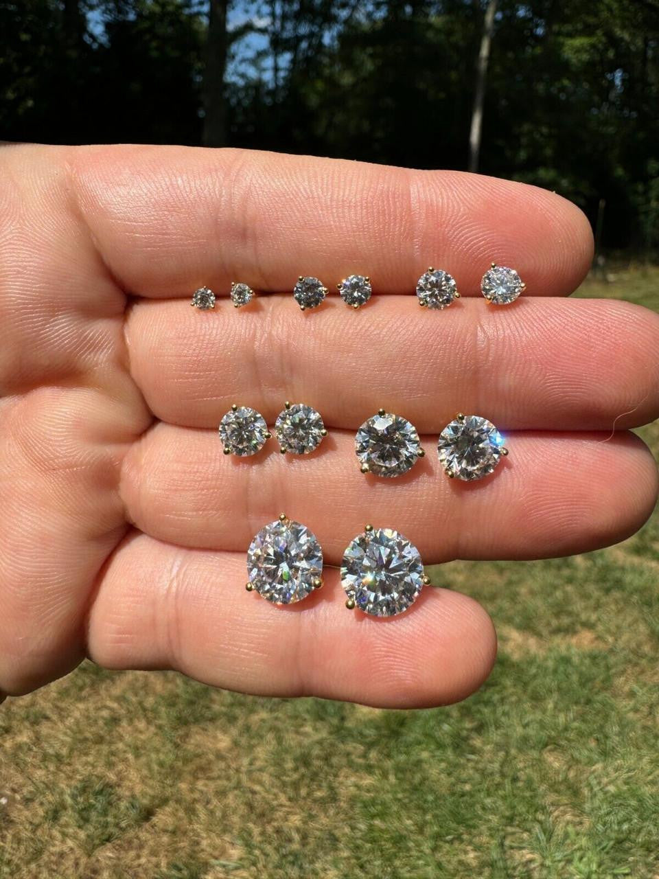Moissanite Martini 3-Prong Solitaire Stud Earrings | 14k Gold Vermeil 925 Silver