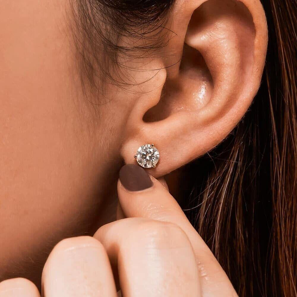 Moissanite Martini 3-Prong Solitaire Stud Earrings | 14k Gold Vermeil 925 Silver