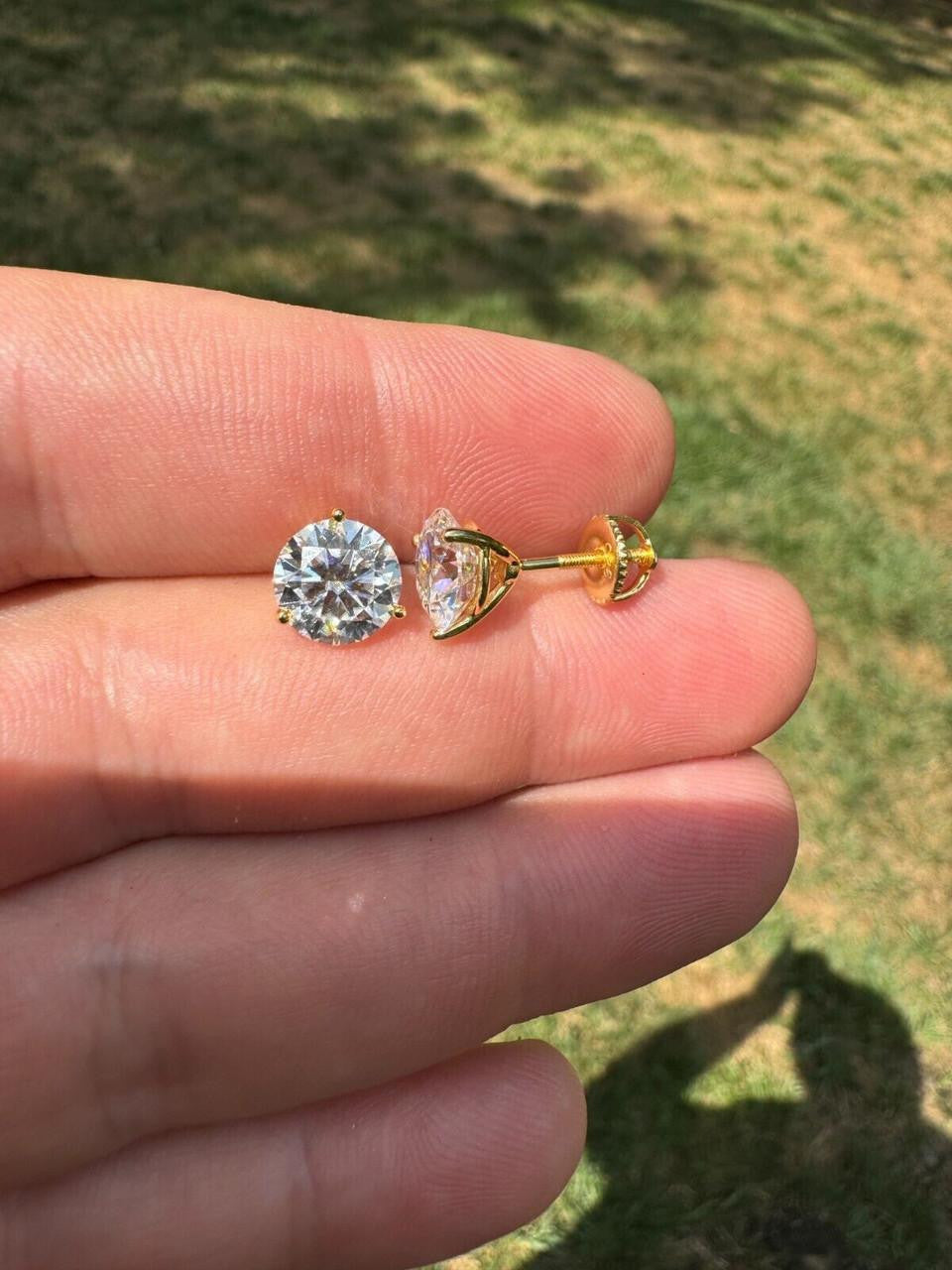 Moissanite Martini 3-Prong Solitaire Stud Earrings | 14k Gold Vermeil 925 Silver