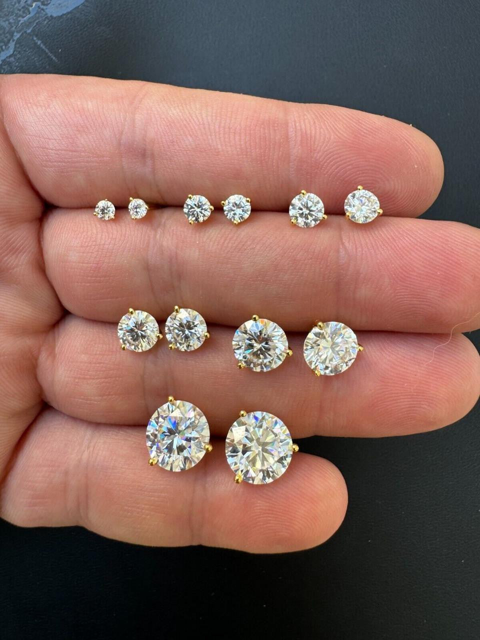 Moissanite Martini 3-Prong Solitaire Stud Earrings | 14k Gold Vermeil 925 Silver