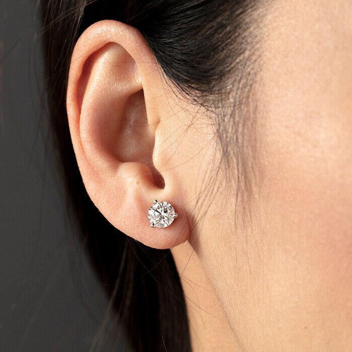 Moissanite Martini 3-Prong Solitaire Stud Earrings | 925 Silver
