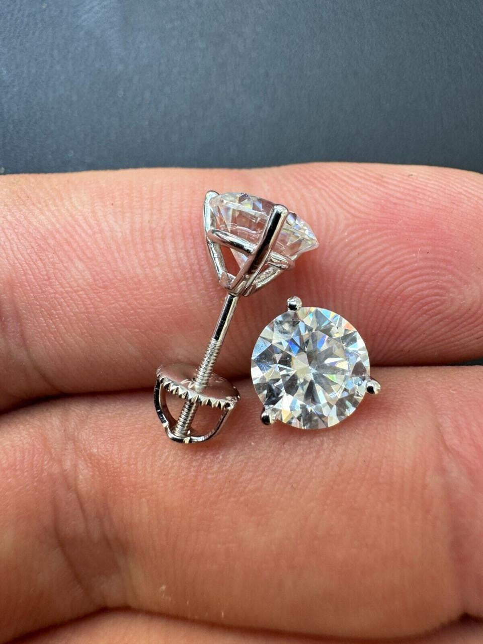Moissanite Martini 3-Prong Solitaire Stud Earrings | 925 Silver