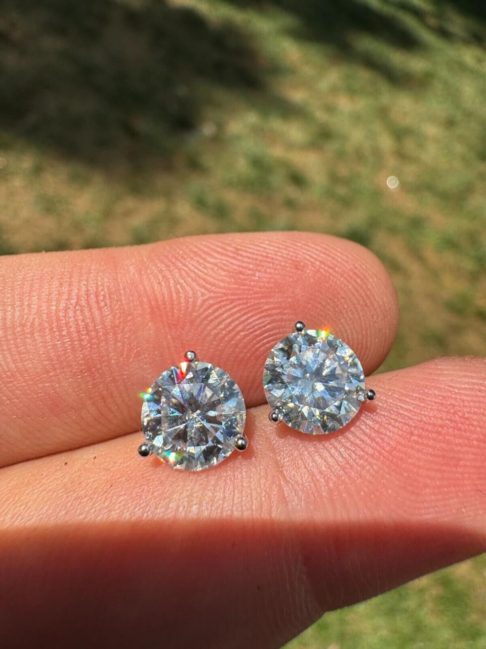 Moissanite Martini 3-Prong Solitaire Stud Earrings | 925 Silver