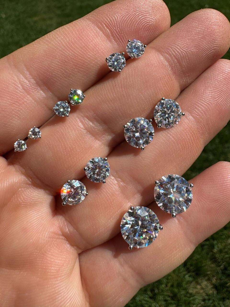 Moissanite Martini 3-Prong Solitaire Stud Earrings | 925 Silver