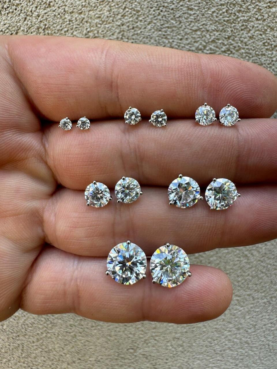 Moissanite Martini 3-Prong Solitaire Stud Earrings | 925 Silver