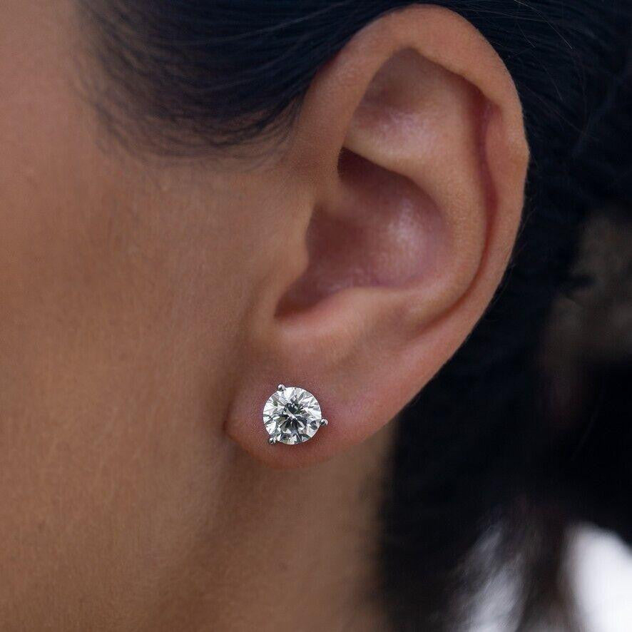 Moissanite Martini 3-Prong Solitaire Stud Earrings | 925 Silver