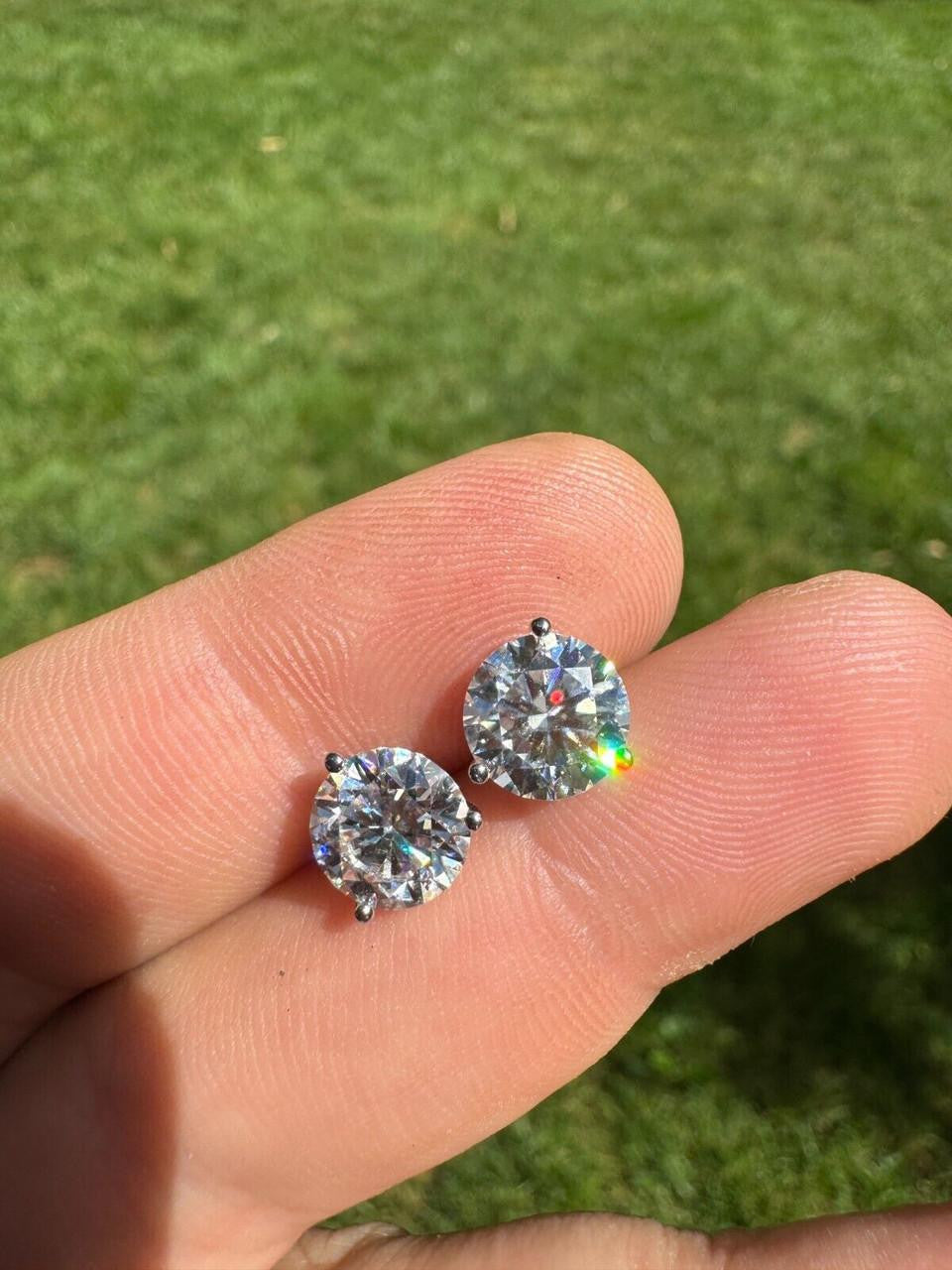 Moissanite Martini 3-Prong Solitaire Stud Earrings | 925 Silver