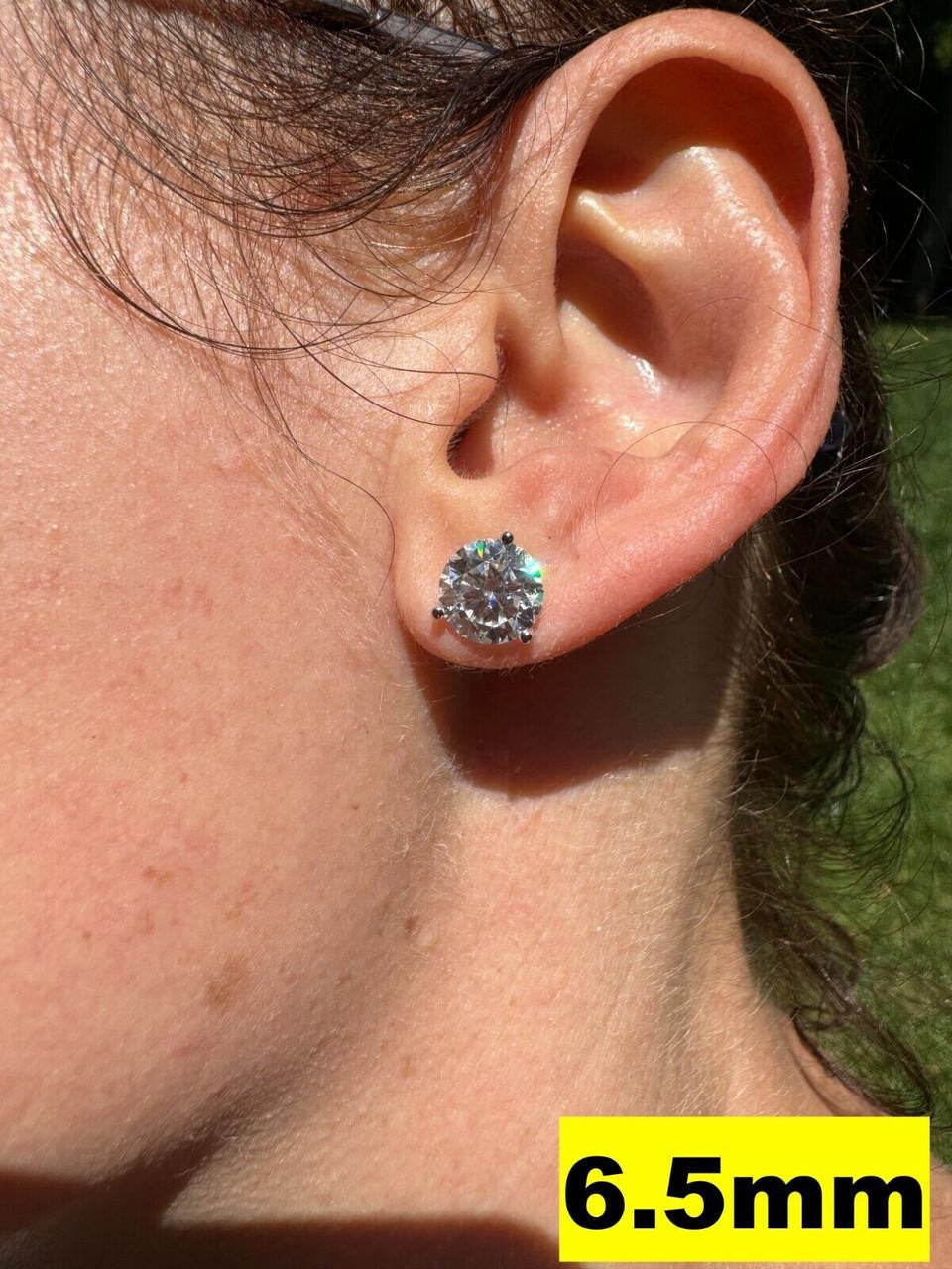 Moissanite Martini 3-Prong Solitaire Stud Earrings | 925 Silver