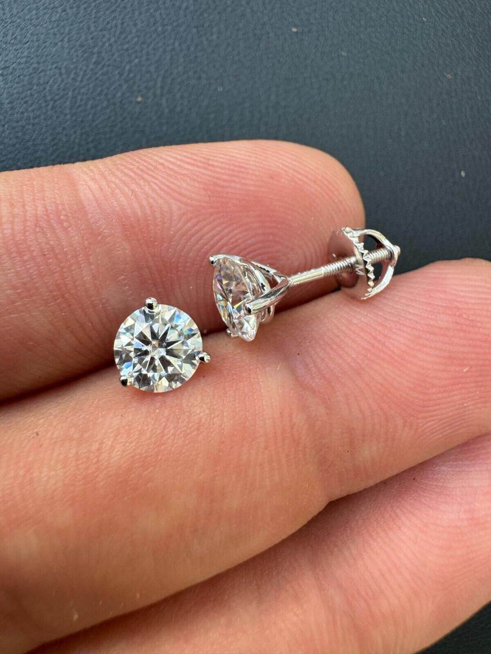 Moissanite Martini 3-Prong Solitaire Stud Earrings | 925 Silver