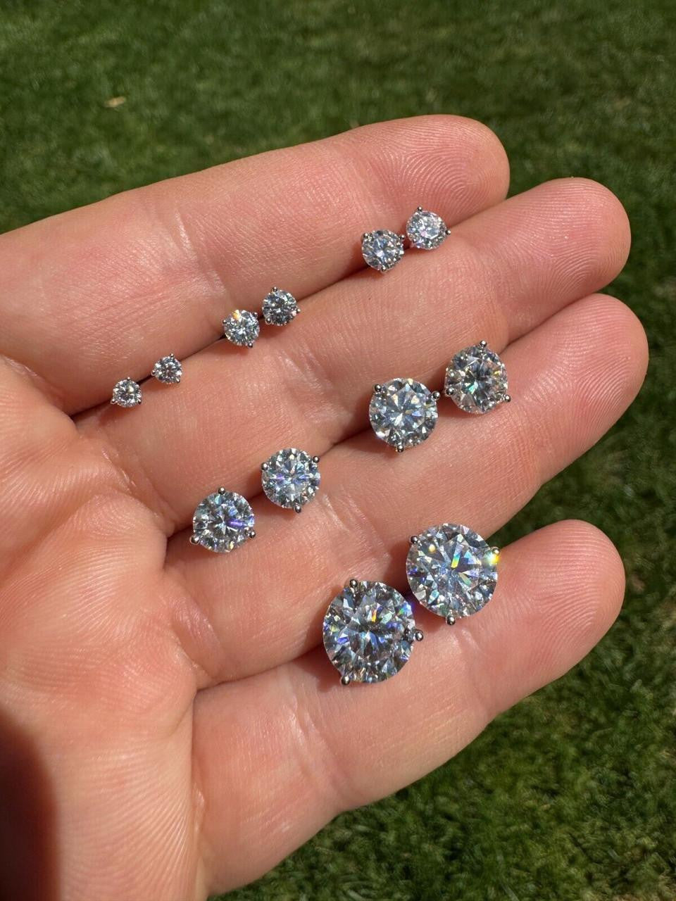 Moissanite Martini 3-Prong Solitaire Stud Earrings | 925 Silver