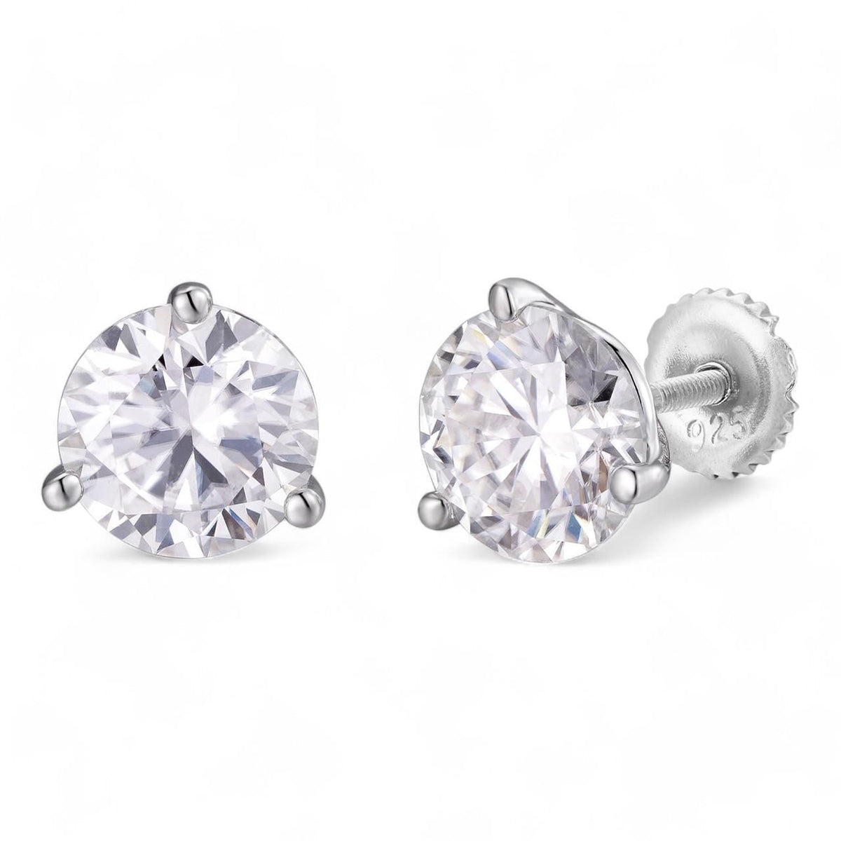 Moissanite Martini 3-Prong Solitaire Stud Earrings | 925 Silver