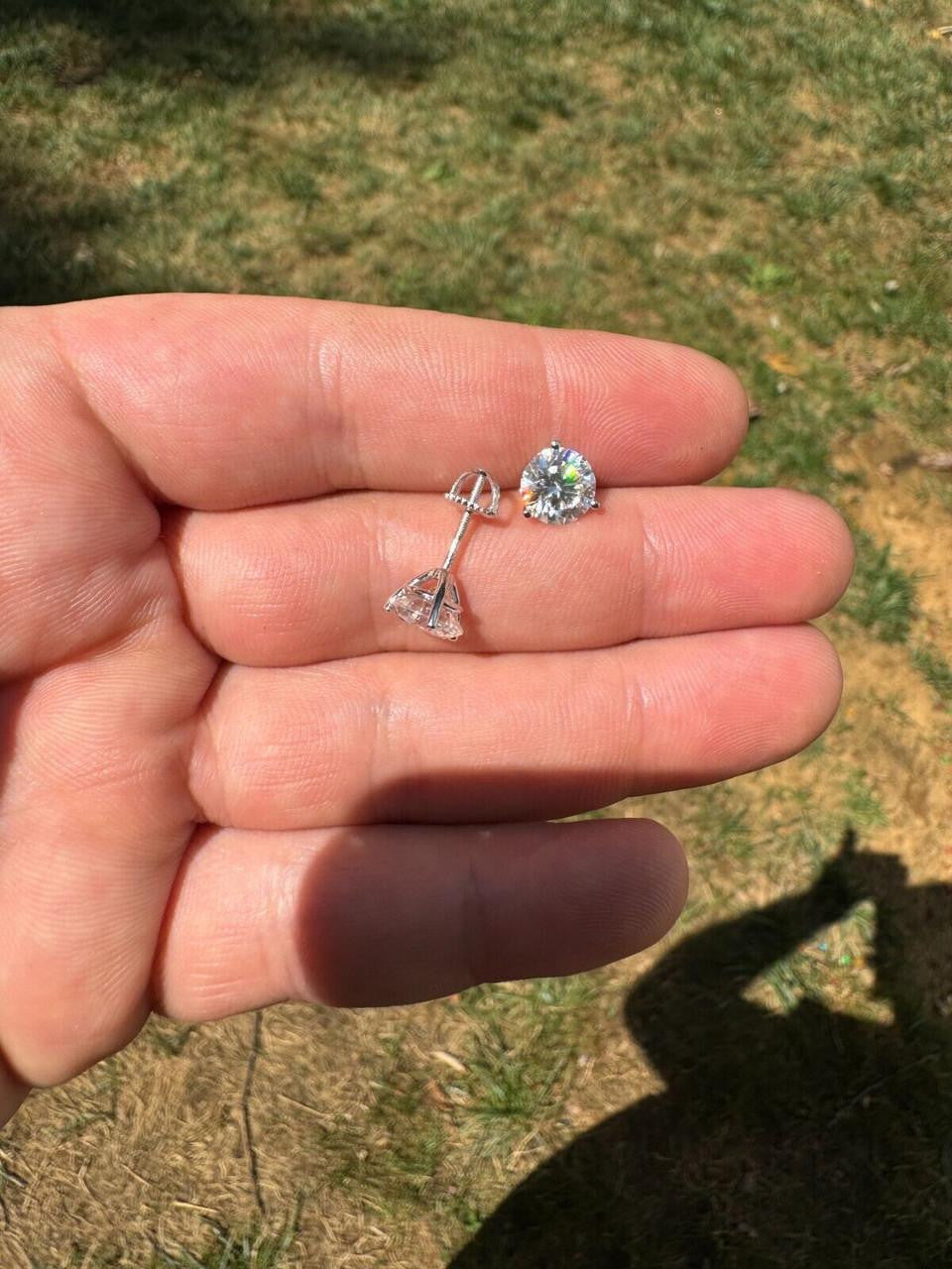 Moissanite Martini 3-Prong Solitaire Stud Earrings | 925 Silver