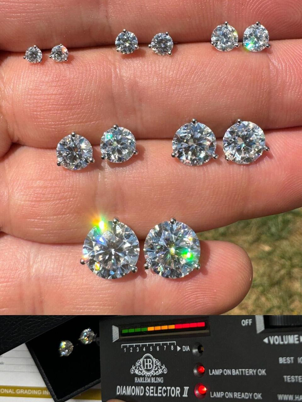 Moissanite Martini 3-Prong Solitaire Stud Earrings | 925 Silver