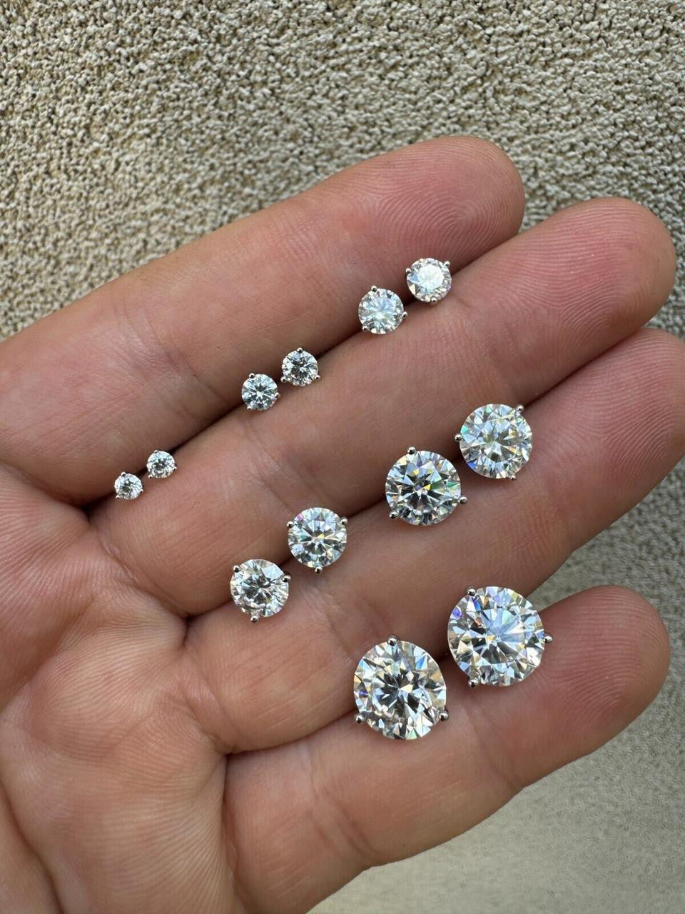 Moissanite Martini 3-Prong Solitaire Stud Earrings | 925 Silver