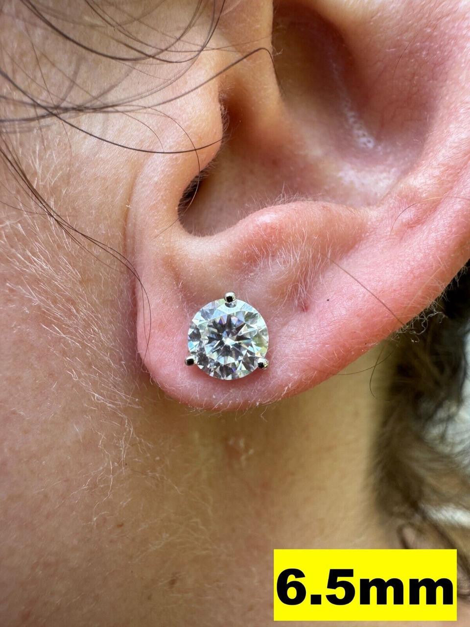Moissanite Martini 3-Prong Solitaire Stud Earrings | 925 Silver