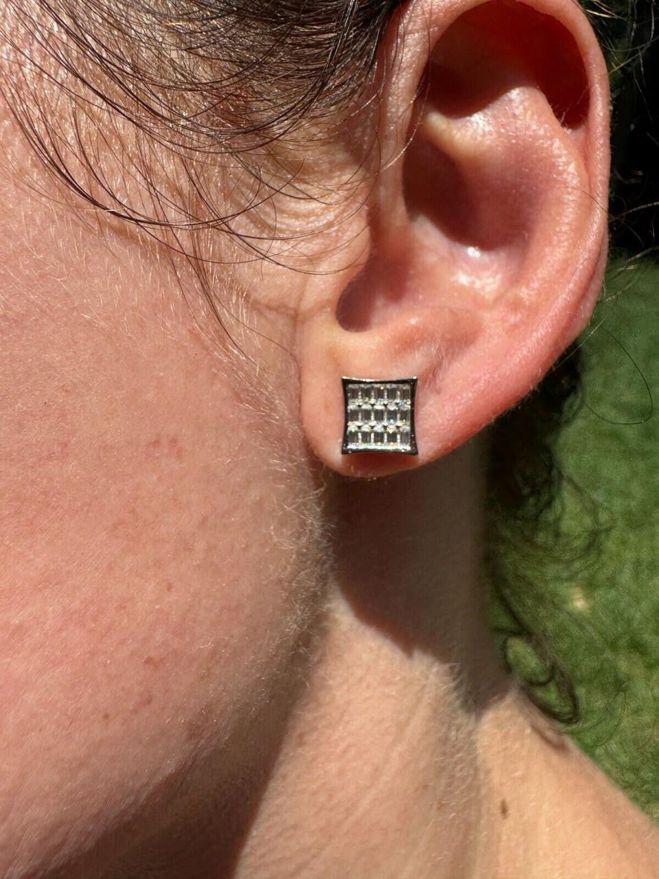 Moissanite Modern Baguette Kite Iced Out Earrings | 925 Silver