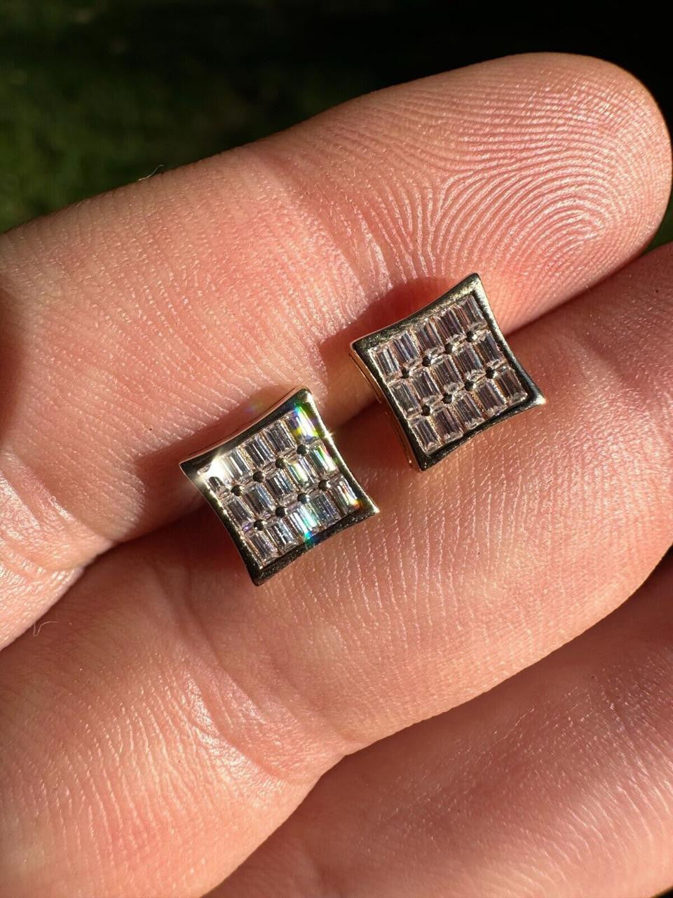 Moissanite Modern Baguette Kite Iced Out Earrings | 14k Gold Vermeil 925 Silver