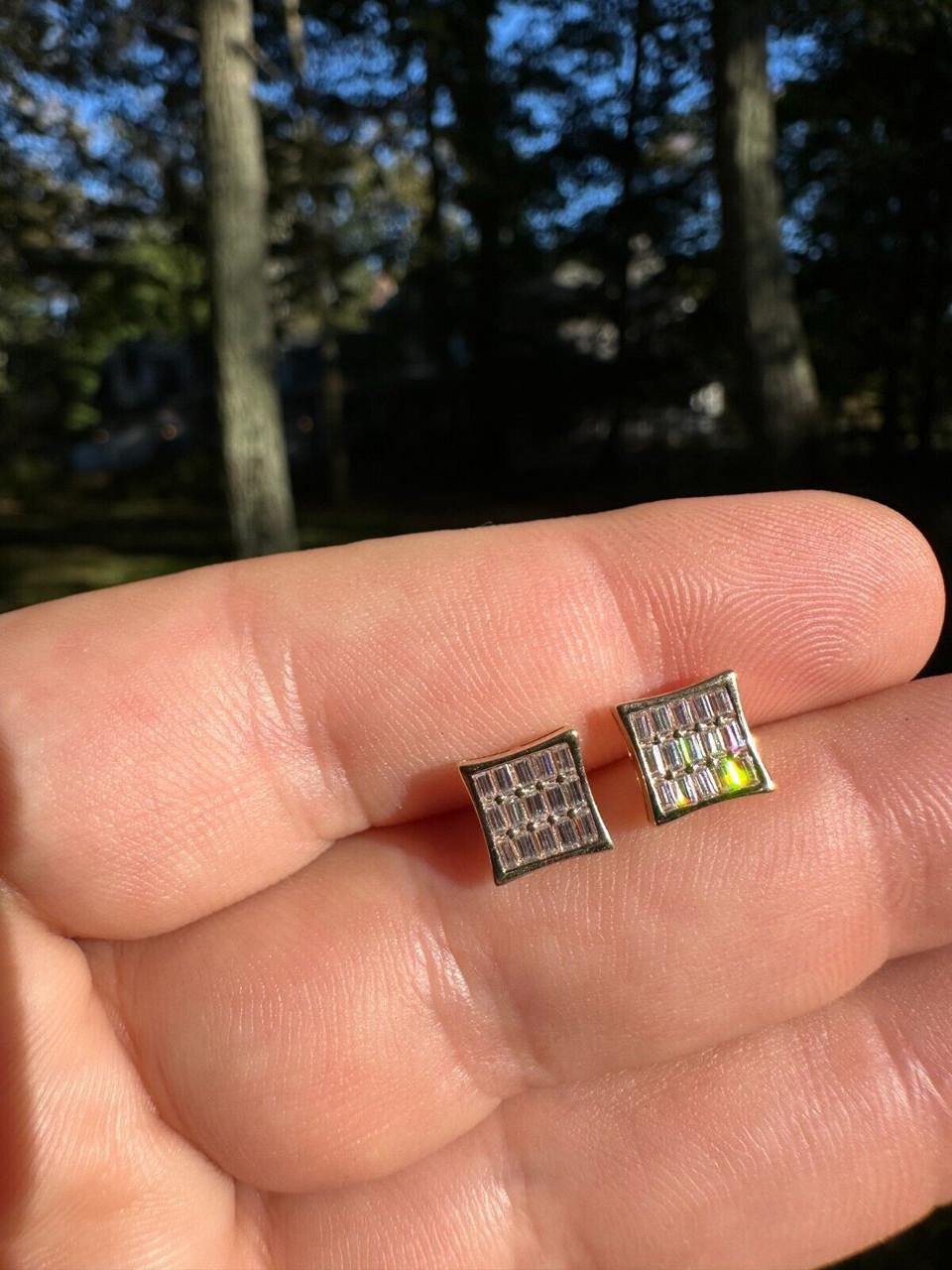 Moissanite Modern Baguette Kite Iced Out Earrings | 14k Gold Vermeil 925 Silver