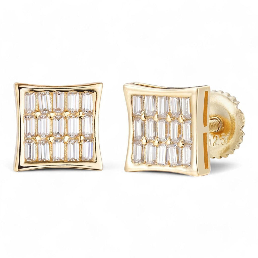 Moissanite Modern Baguette Kite Iced Out Earrings | 14k Gold Vermeil 925 Silver