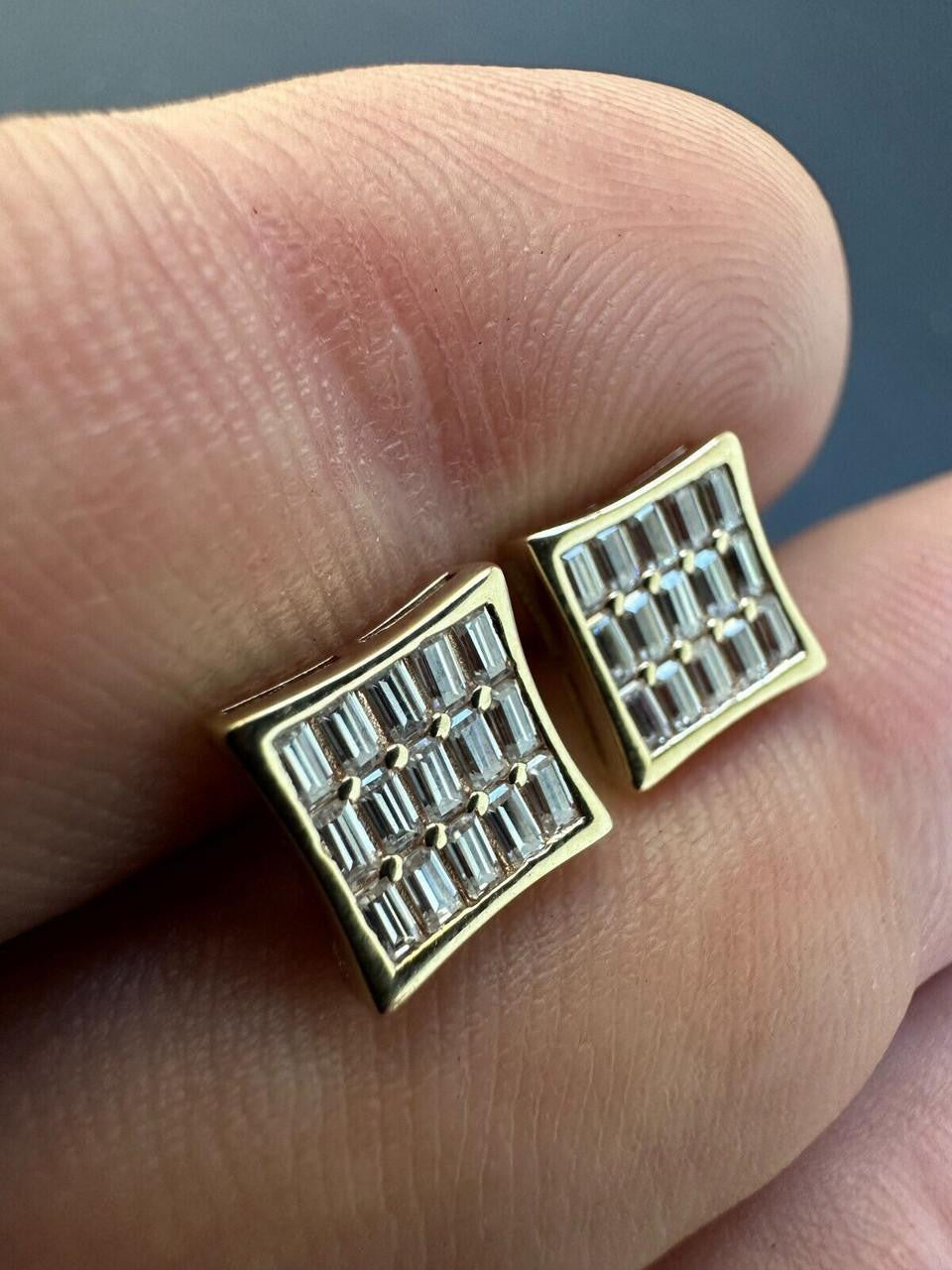 Moissanite Modern Baguette Kite Iced Out Earrings | 14k Gold Vermeil 925 Silver