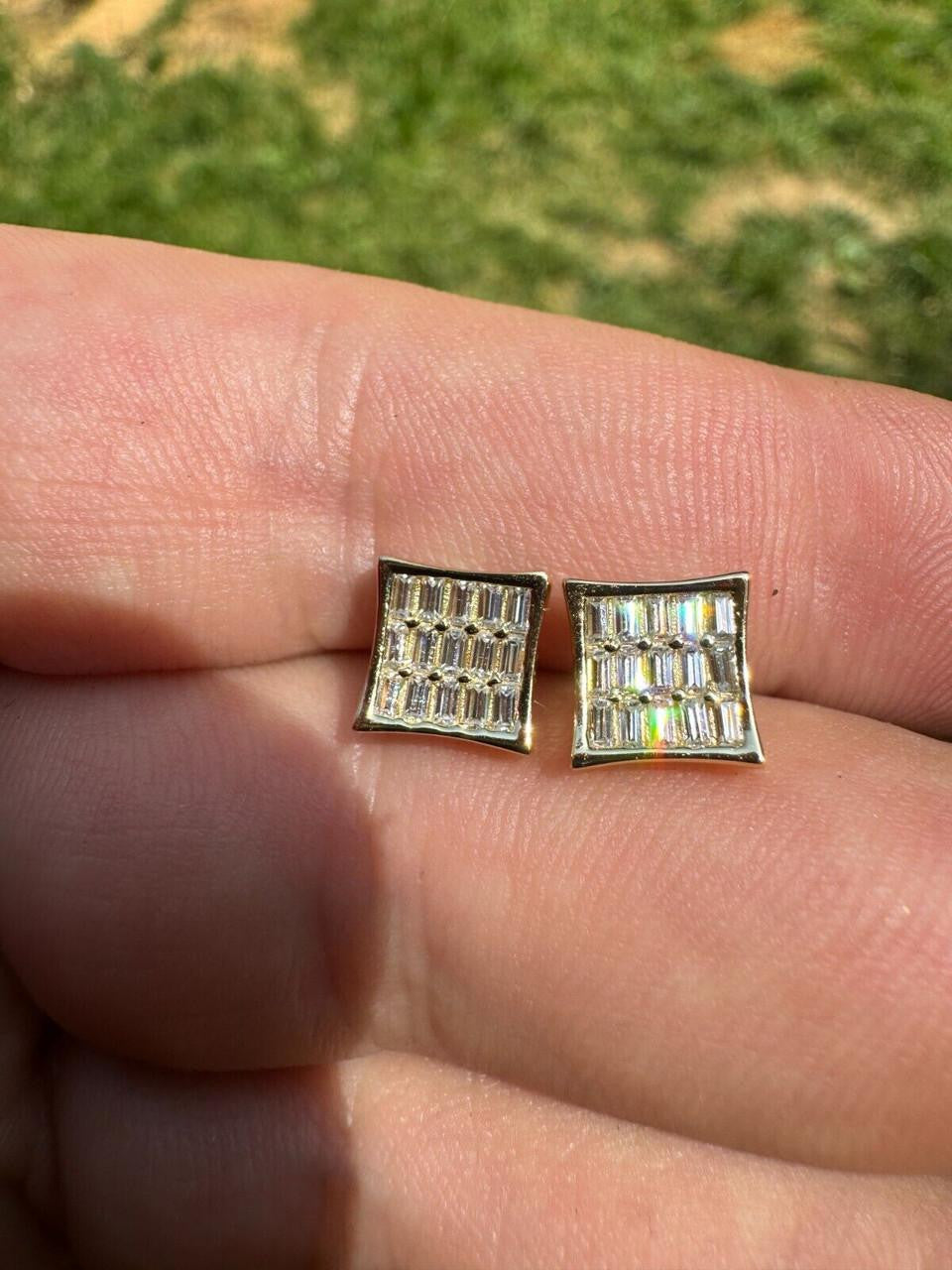 Moissanite Modern Baguette Kite Iced Out Earrings | 14k Gold Vermeil 925 Silver