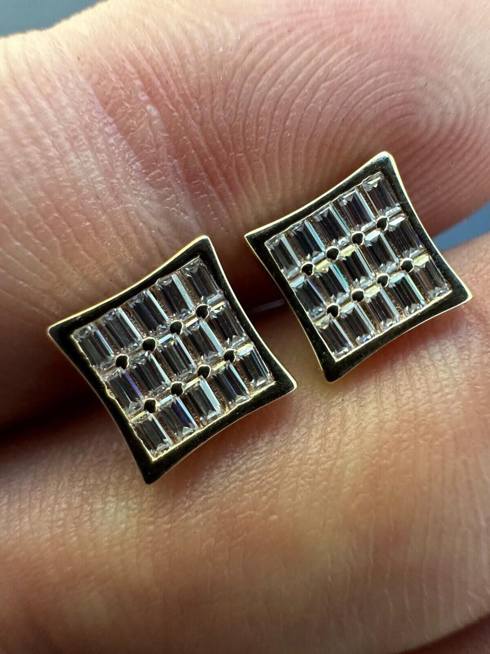 Moissanite Modern Baguette Kite Iced Out Earrings | 14k Gold Vermeil 925 Silver