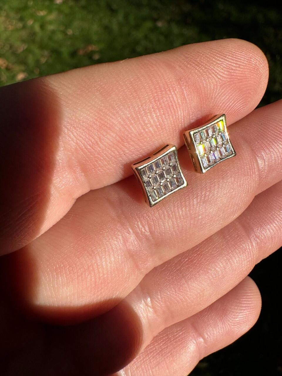 Moissanite Modern Baguette Kite Iced Out Earrings | 14k Gold Vermeil 925 Silver