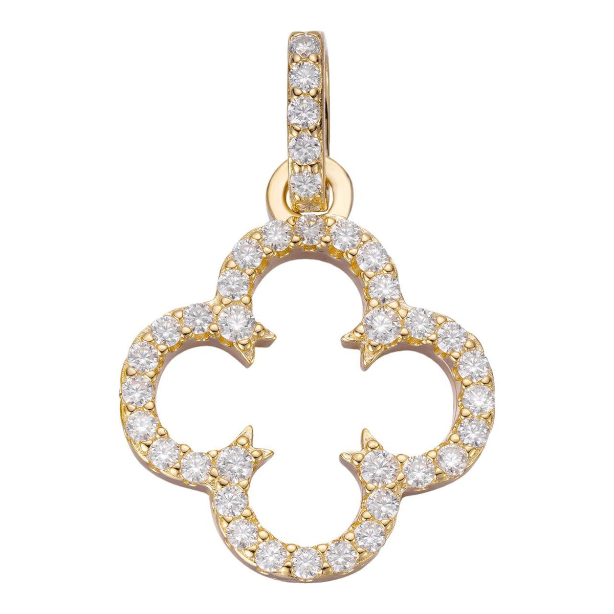 Moissanite Open Clover Flower Pendant | 14k Gold Vermeil 925 Silver