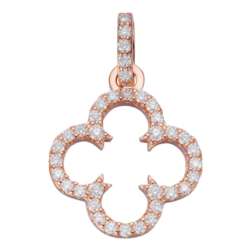 Moissanite Open Clover Flower Pendant | 14k Rose Vermeil 925 Silver