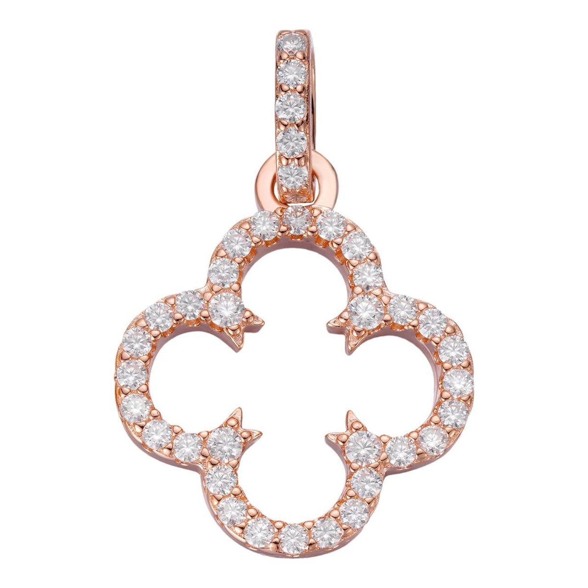 Moissanite Open Clover Flower Pendant | 14k Rose Vermeil 925 Silver