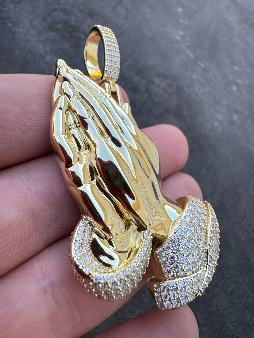 Moissanite Praying Folded Hands Religious Pendant | 14k Gold Vermeil 925 Silver