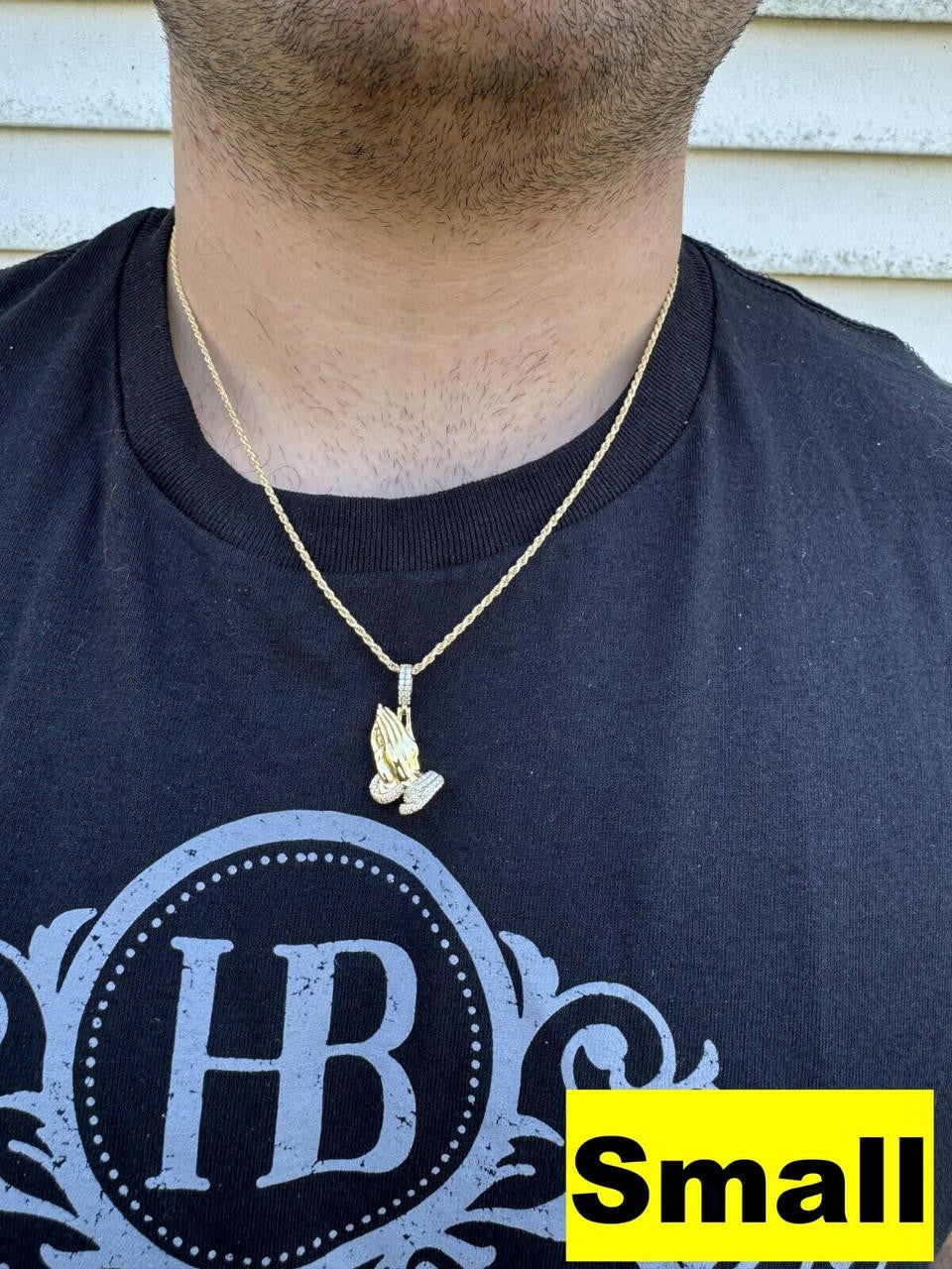 Moissanite Praying Folded Hands Religious Pendant | 14k Gold Vermeil 925 Silver