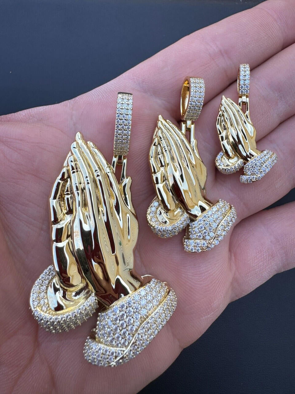 Moissanite Praying Folded Hands Religious Pendant | 14k Gold Vermeil 925 Silver