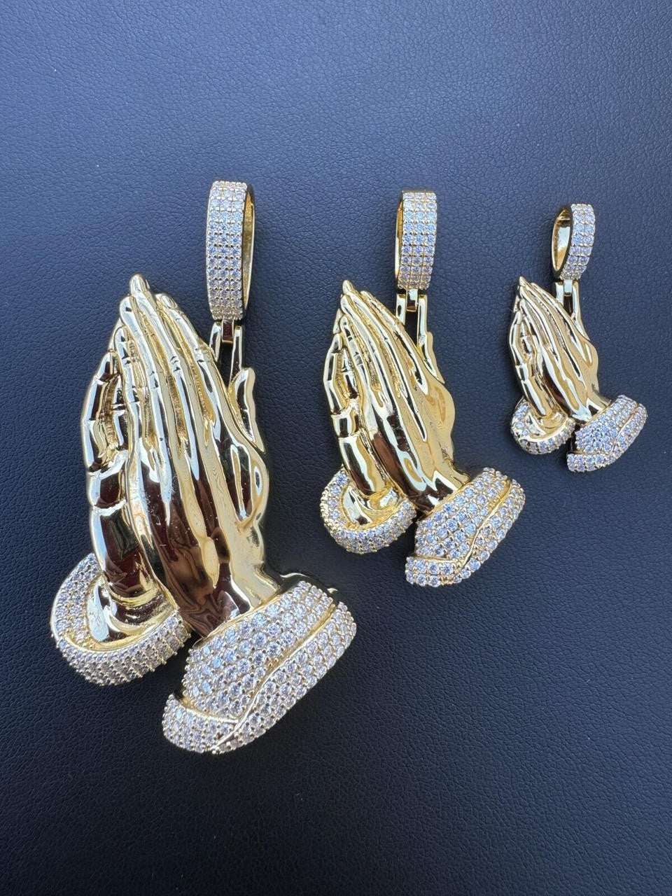 Moissanite Praying Folded Hands Religious Pendant | 14k Gold Vermeil 925 Silver