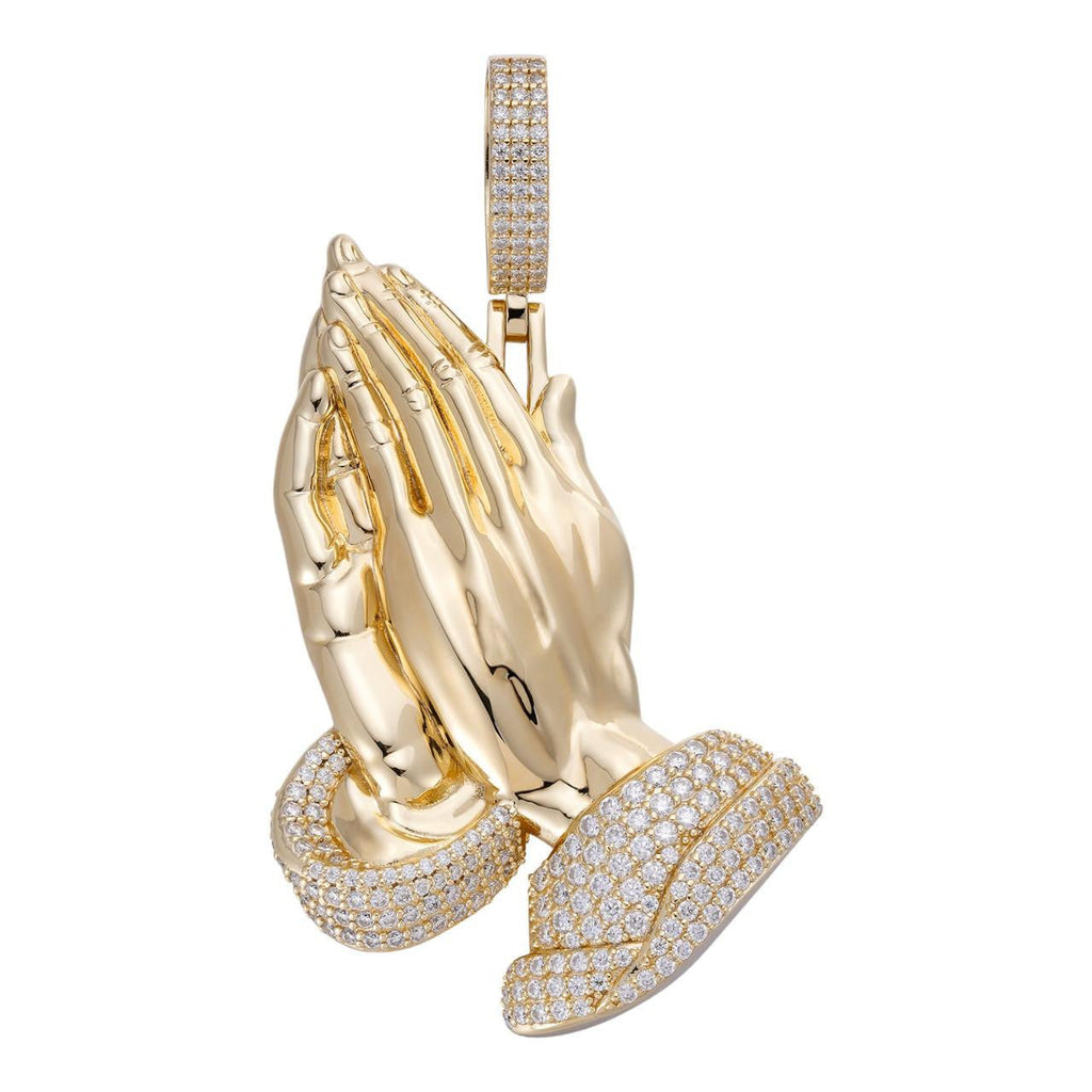 Moissanite Praying Folded Hands Religious Pendant | 14k Gold Vermeil 925 Silver