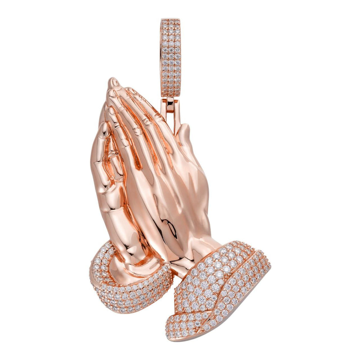 Moissanite Praying Folded Hands Religious Pendant | 14k Rose Gold Vermeil 925 Silver