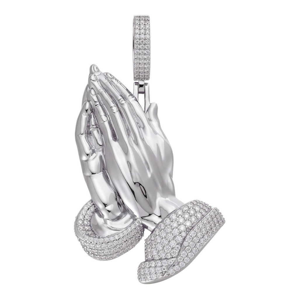 Moissanite Praying Folded Hands Religious Pendant | 925 Silver