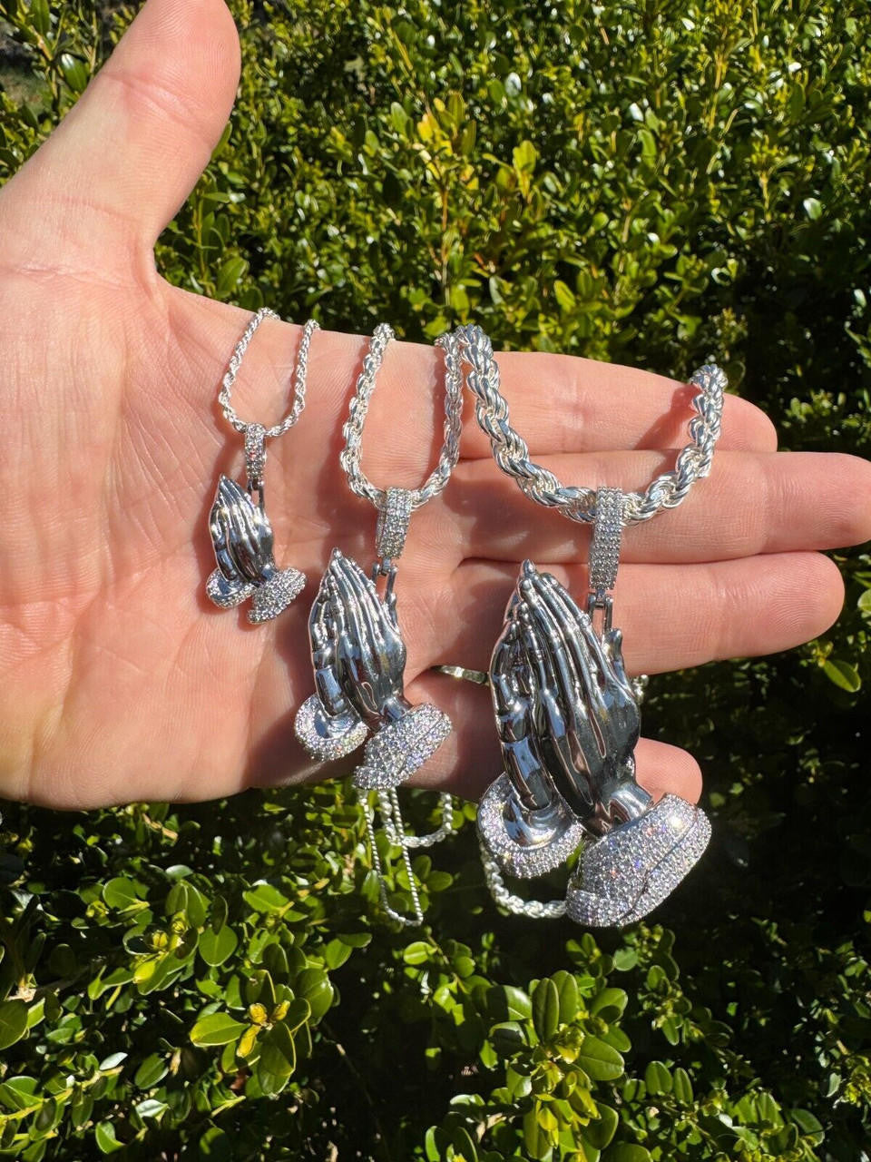 Moissanite Praying Folded Hands Religious Pendant | 925 Silver
