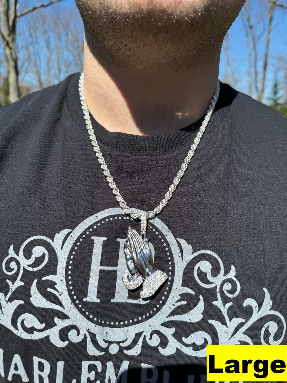 Moissanite Praying Folded Hands Religious Pendant | 925 Silver