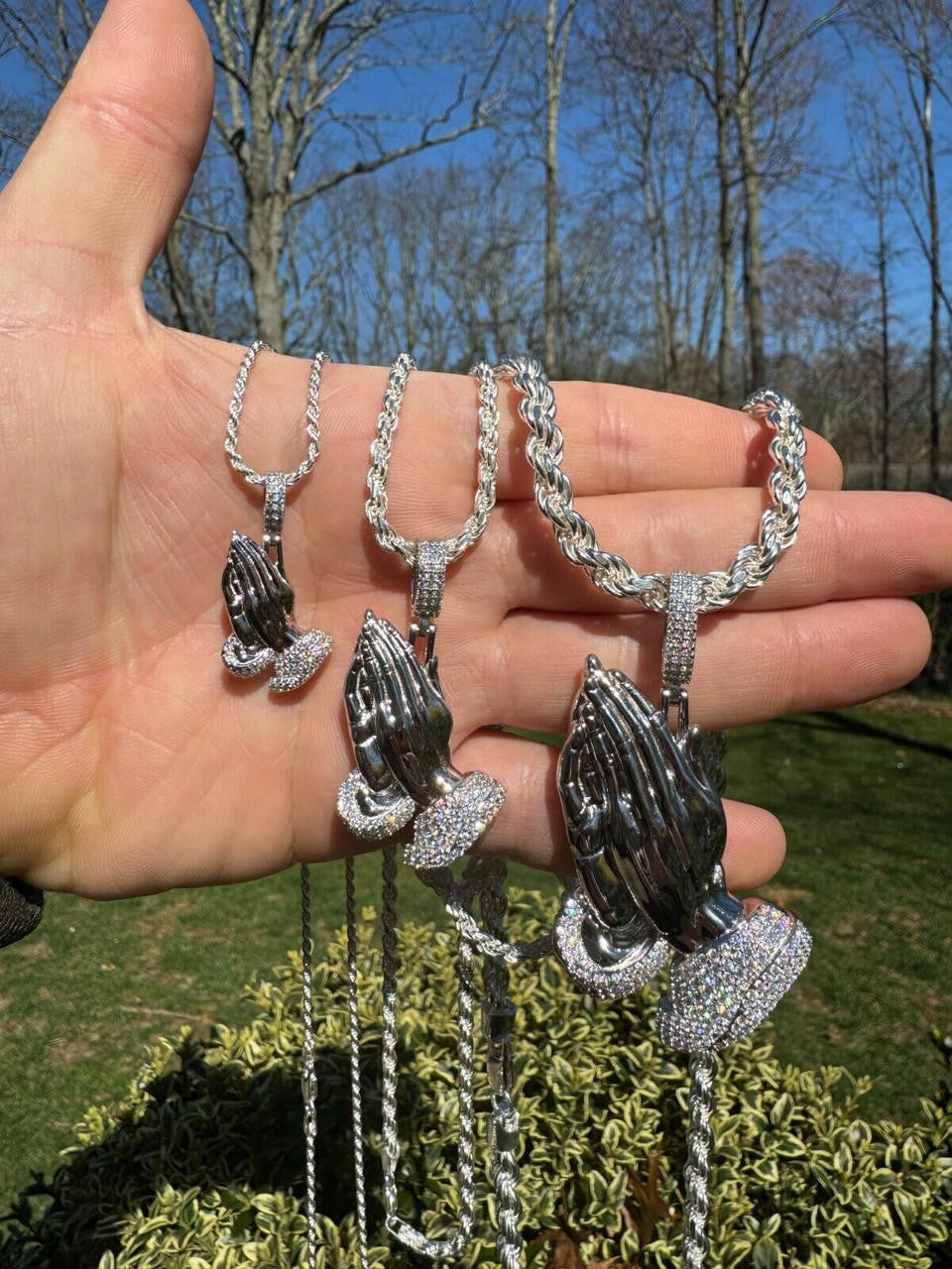 Moissanite Praying Folded Hands Religious Pendant | 925 Silver